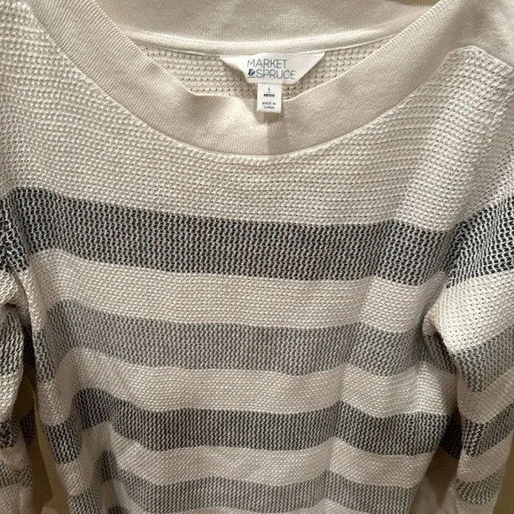 Market and Spruce white and light black striped long sleeve sweater - Picture 3 of 9